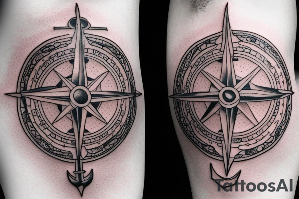 Compass and anchor and sword tattoo idea
