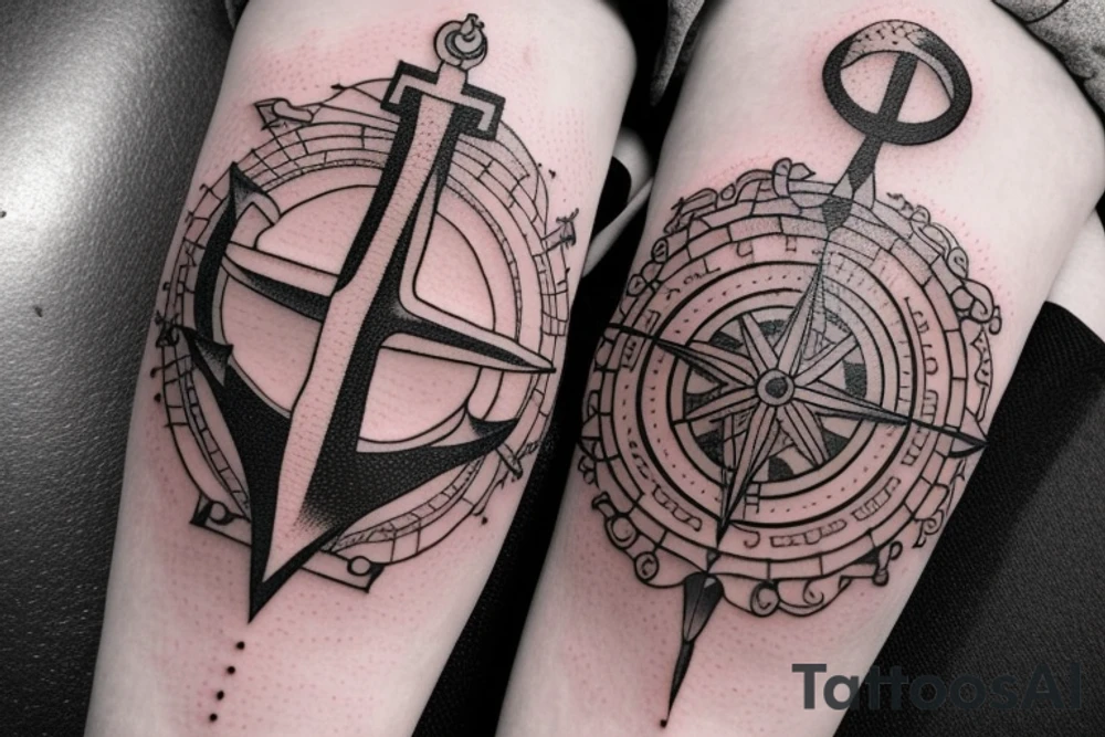 Compass and anchor and sword tattoo idea