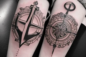 Compass and anchor and sword tattoo idea