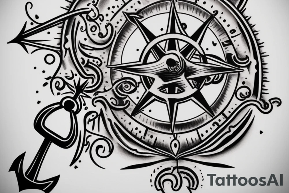 Compass and anchor tattoo idea