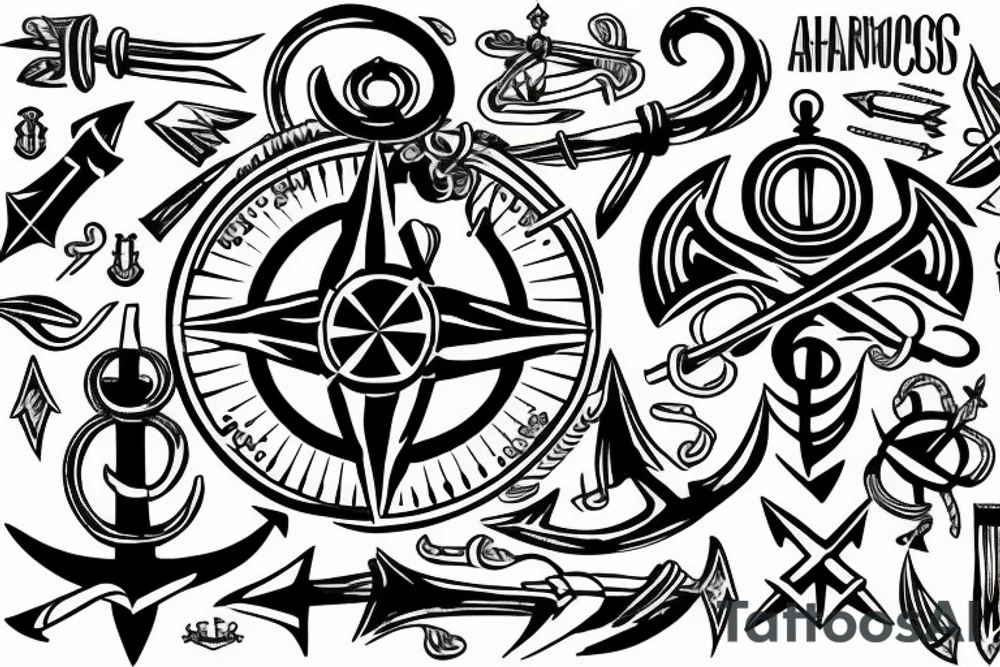 Compass and anchor tattoo idea