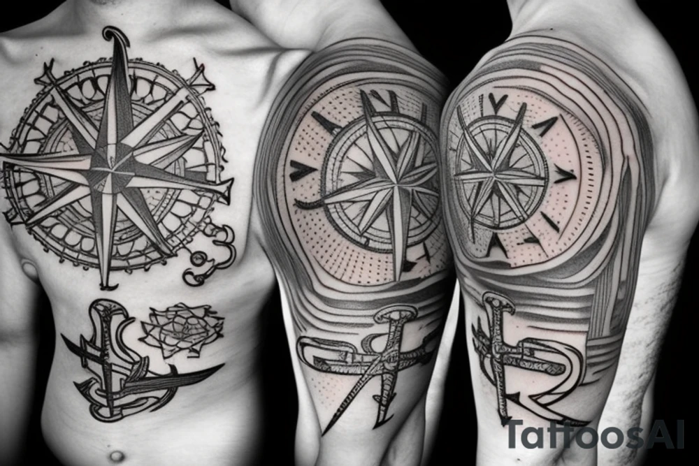 Compass and anchor tattoo idea