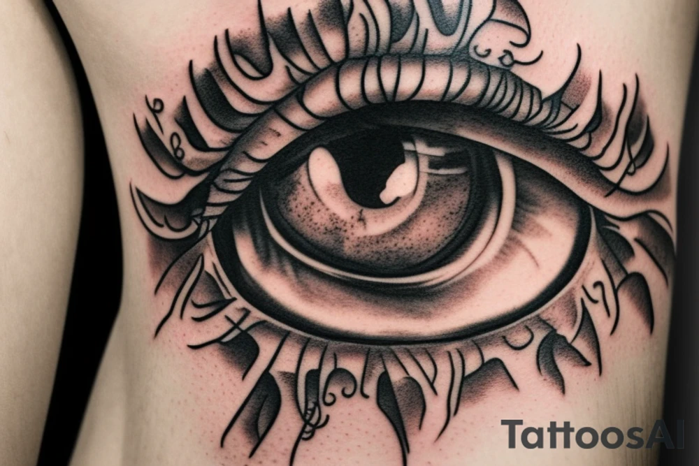 Eye made from tree roots tattoo idea