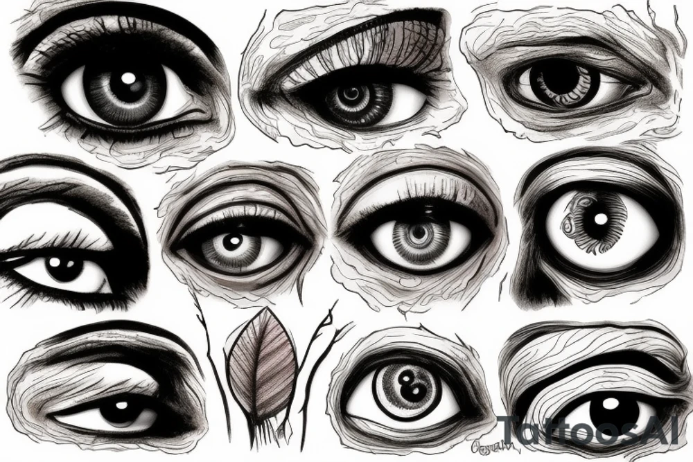 Eye made from tree roots tattoo idea