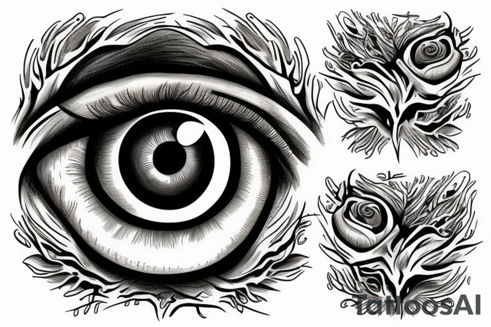 Eye made from tree roots tattoo idea