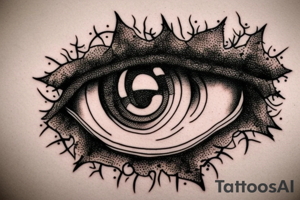 Eye made from tree roots tattoo idea