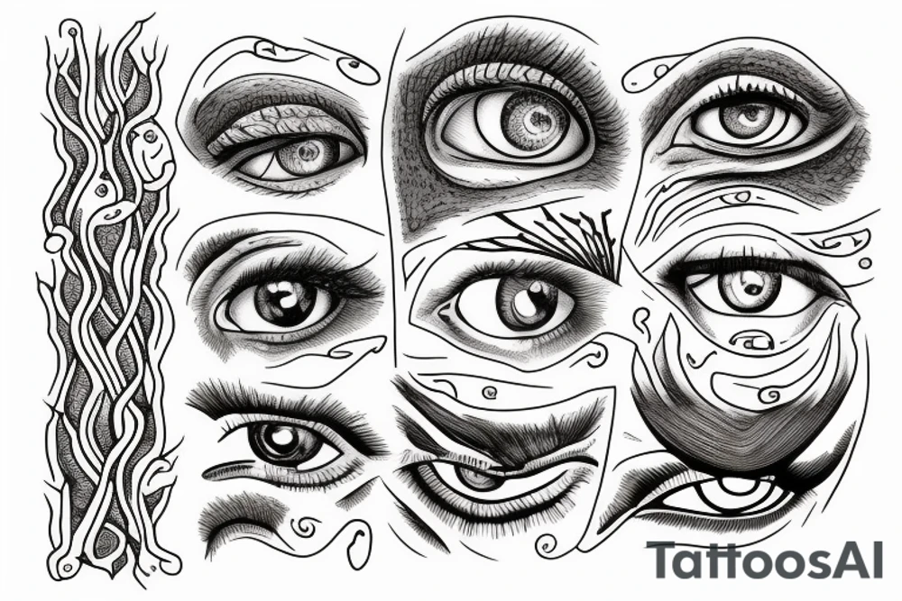 Eye made with tree roots tattoo idea
