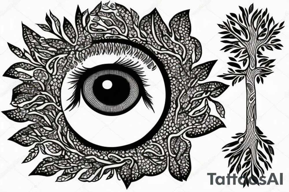 Eye with tree roots tattoo idea