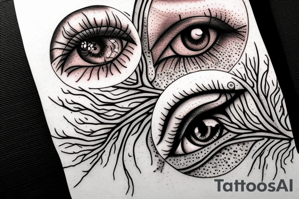 Eye with tree roots tattoo idea