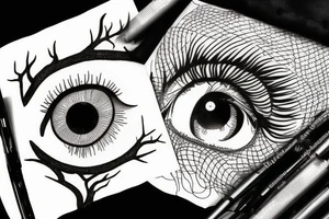 Eye with tree roots for lashes tattoo idea