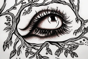 Eye with tree roots for lashes tattoo idea