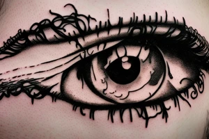 Eye with tree roots growing above lashes tattoo idea