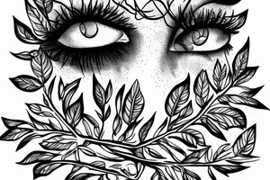 Eye with tree roots growing above lashes tattoo idea