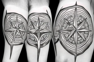 Compass with tree roots growing on top tattoo idea