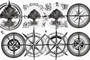 Compass with tree roots growing tattoo idea