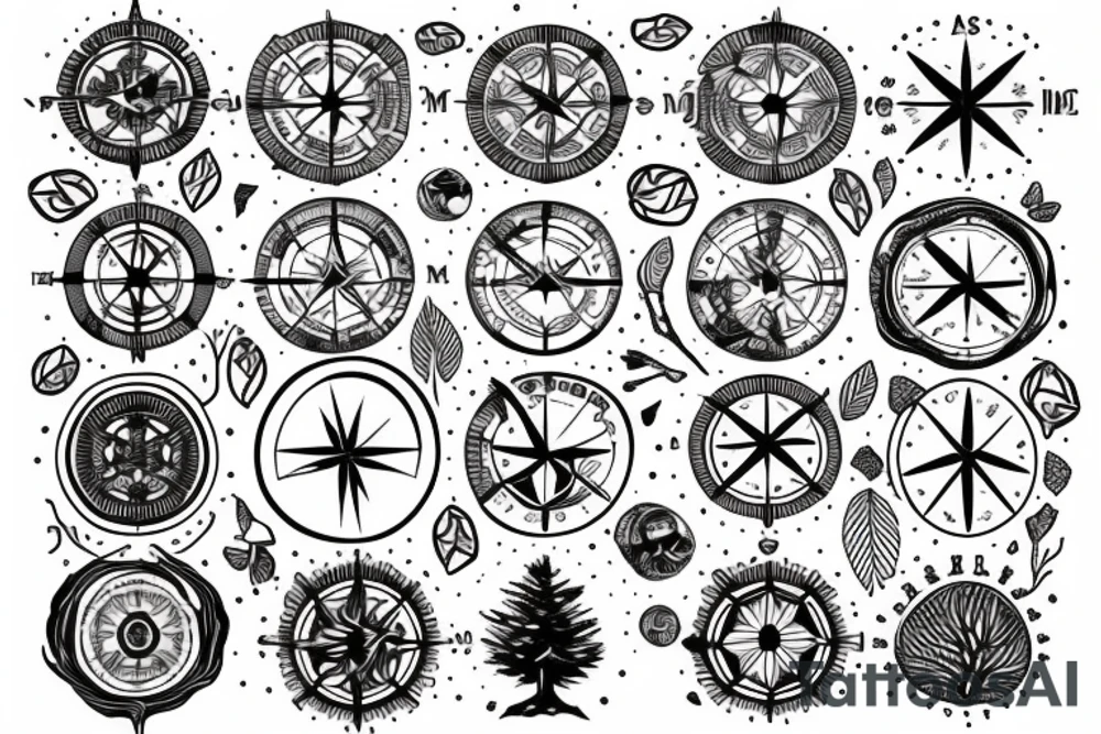 Compass with overgrown tree roots tattoo idea