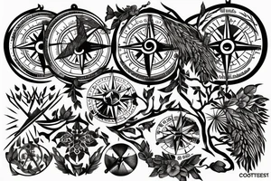 Compass with overgrown tree roots tattoo idea