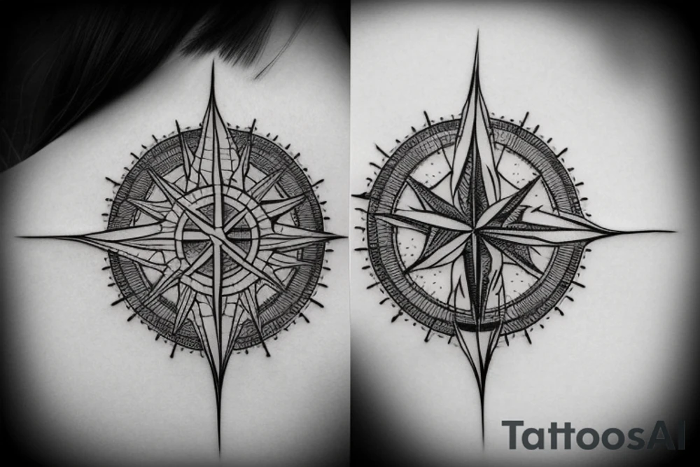 Compass with overgrown tree roots tattoo idea