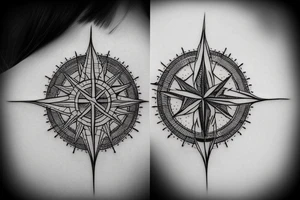 Compass with overgrown tree roots tattoo idea