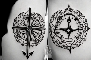 Compass and anchor with overgrown tree roots tattoo idea