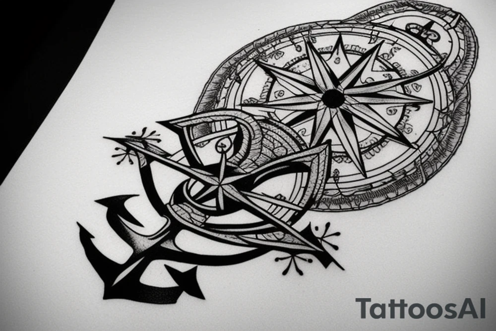 Compass and anchor with overgrowth tattoo idea