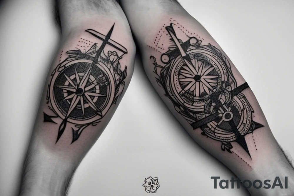 Compass and anchor with overgrowth tattoo idea