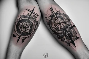 Compass and anchor with overgrowth tattoo idea