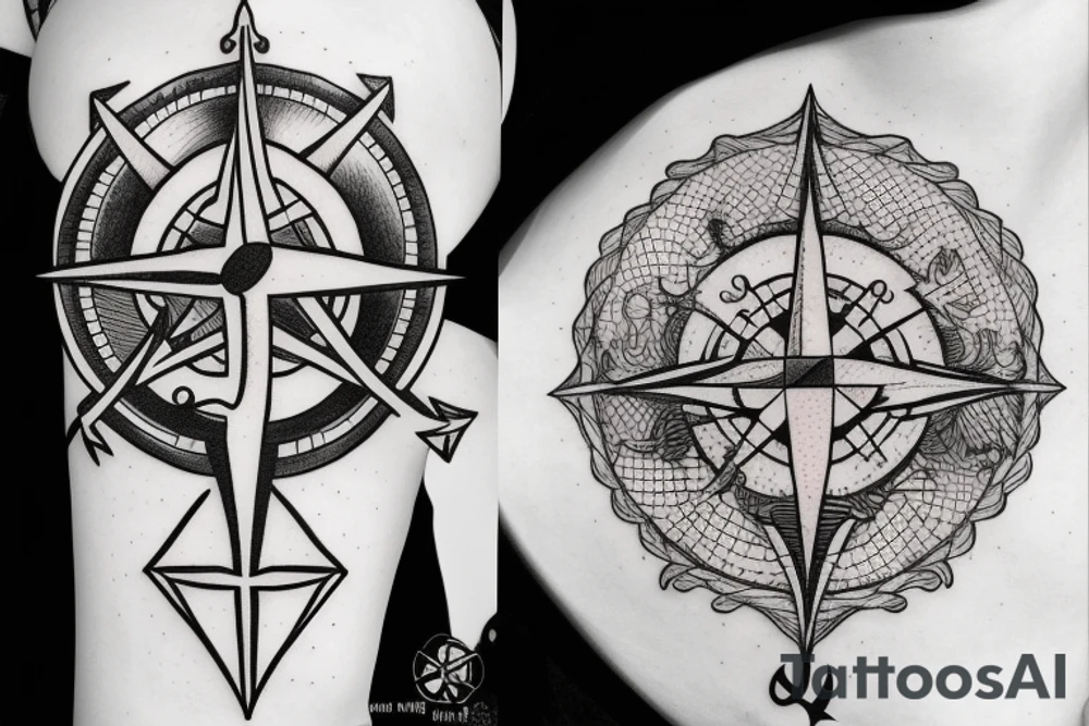 Compass and anchor with overgrowing roots tattoo idea