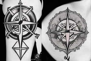 Compass and anchor with overgrowing roots tattoo idea