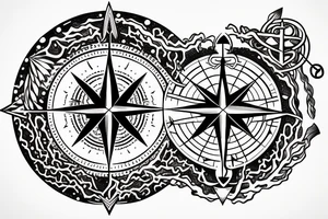 Compass and anchor with overgrowing roots tattoo idea