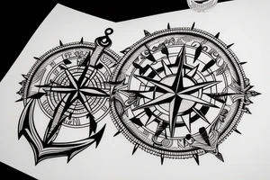 Compass and anchor with overgrowing roots tattoo idea