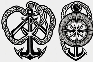 Compass and anchor with overgrowing roots tattoo idea