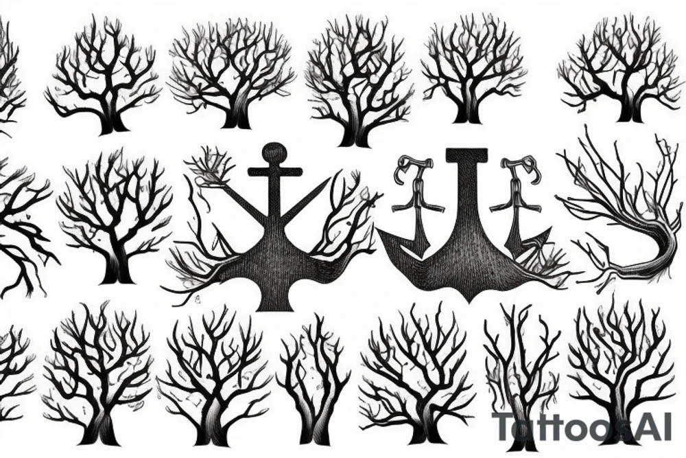 Tree roots on anchor tattoo idea