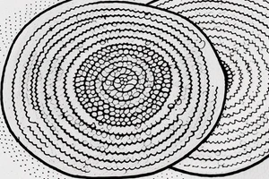 circle made in dotwork with hole in the midle, gap between dots is getting bigger the further from the center, circle made in black and white and red flames are over the circle tattoo idea