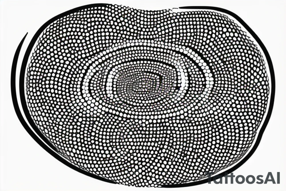 circle made in dotwork with hole in the midle, gap between dots is getting bigger the further from the center tattoo idea