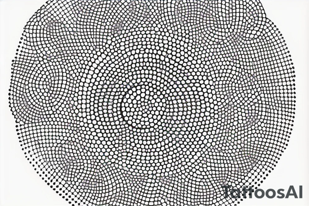 circle made in dotwork with hole in the midle, gap between dots is getting bigger the further from the center tattoo idea