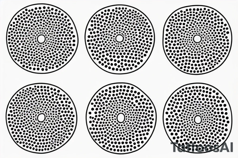circle made with black dots, circle has hole in the midle, gap between dots is getting bigger the further from the center tattoo idea