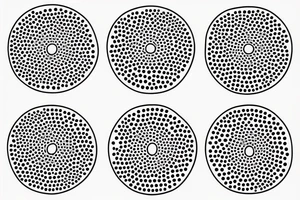 circle made with black dots, circle has hole in the midle, gap between dots is getting bigger the further from the center tattoo idea