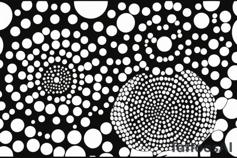 circle made with black dots, circle has hole in the midle, gap between dots is getting bigger the further from the center tattoo idea