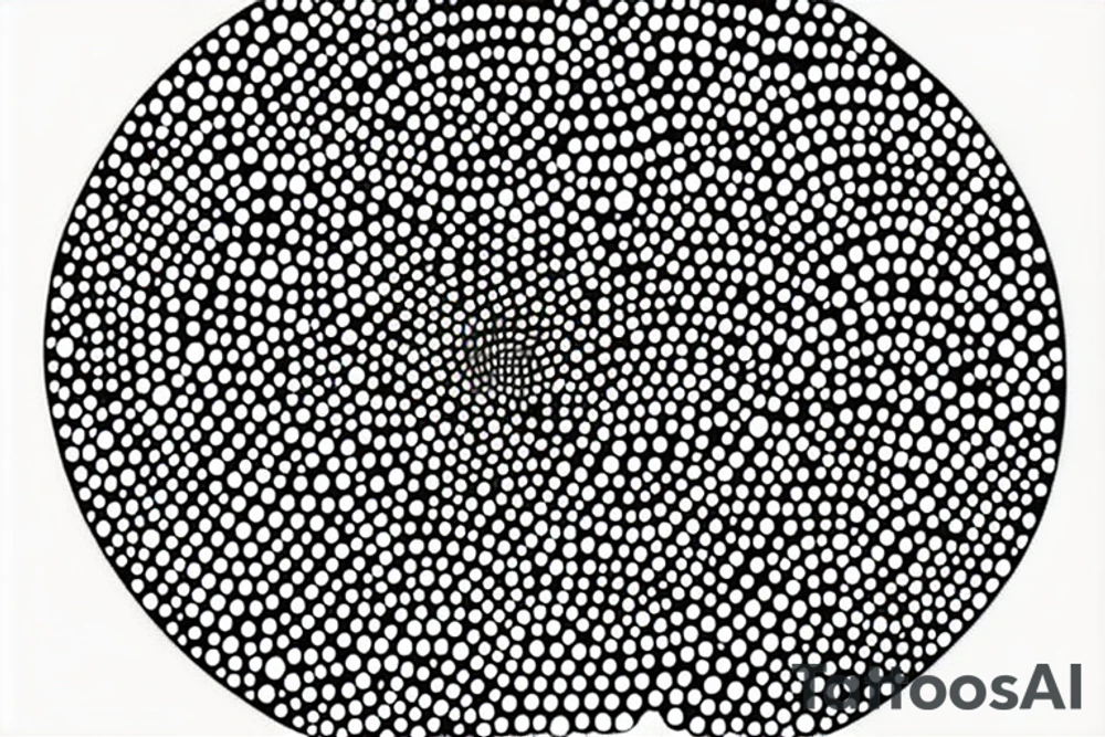circle made with black dots, circle has hole in the midle, gap between dots is getting bigger the further from the center tattoo idea