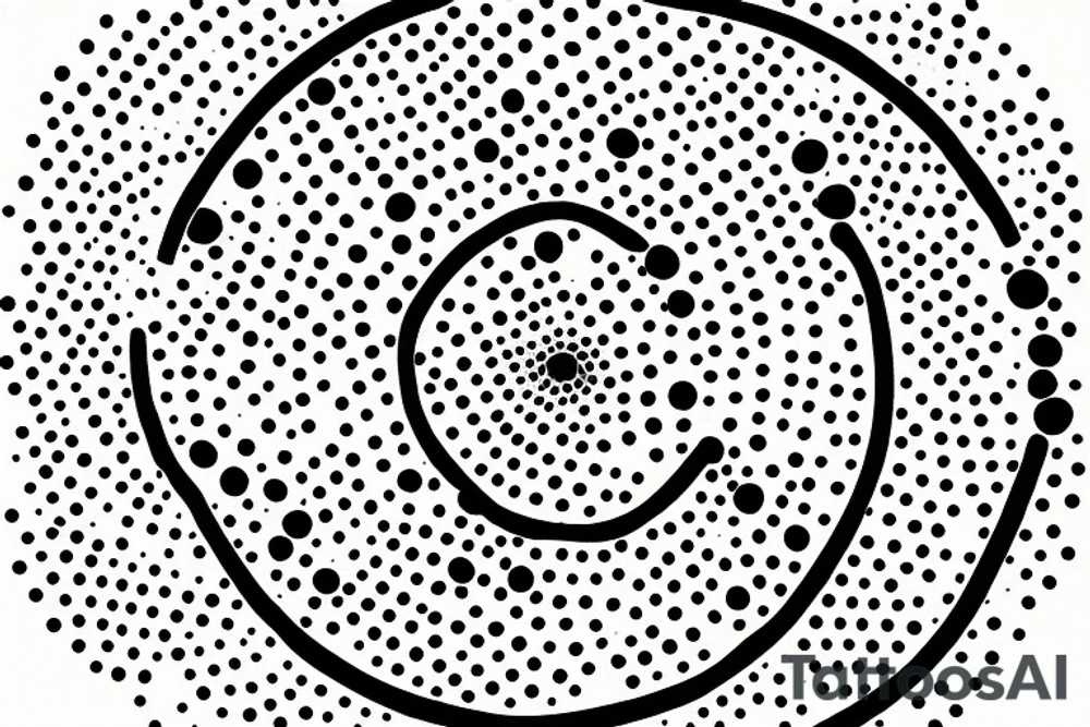 circle made with black dots, circle has hole in the midle, gap between dots is getting bigger the further from the center tattoo idea