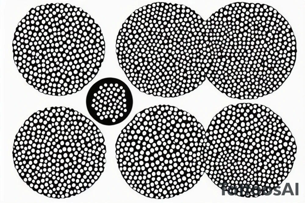 circle made with black dots, circle has hole in the midle, gap between dots is getting bigger the further from the center tattoo idea