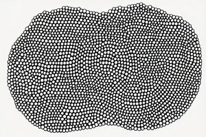 circle made with black dots, circle has white hole in the midle, gap between dots is getting bigger the further from the center tattoo idea