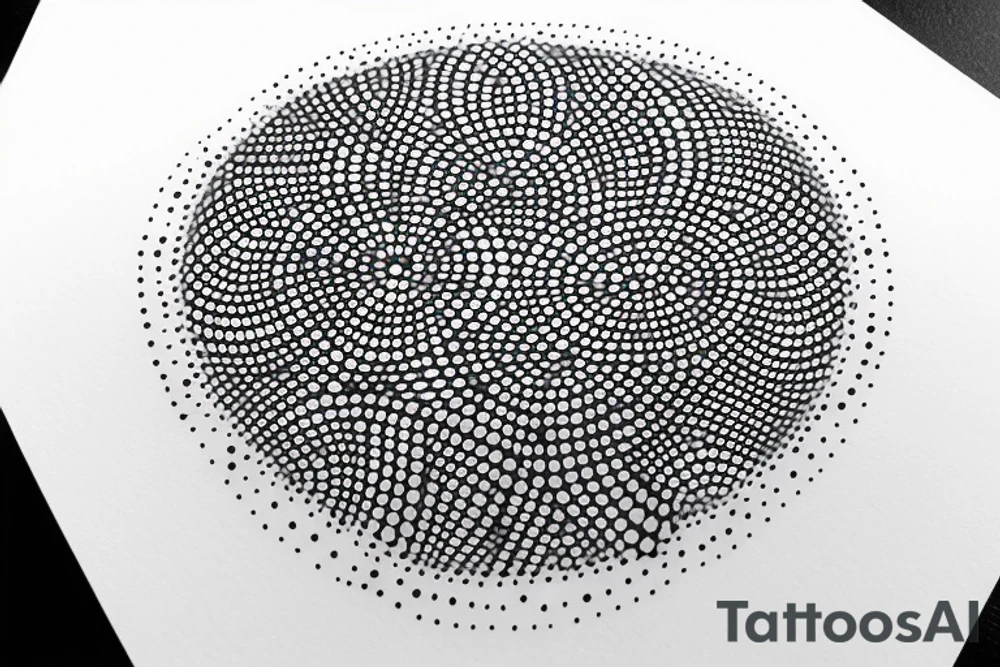 circle made with small black dots, looks like the sun, circle has white hole in the midle, gap between dots is getting bigger the further from the center tattoo idea