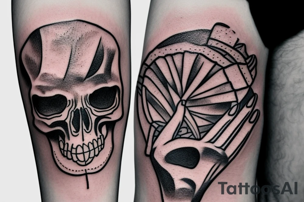 Skeleton hand holding slice of pizza tattoo idea