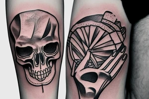 Skeleton hand holding slice of pizza tattoo idea