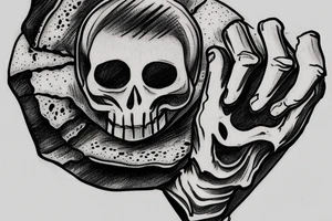 Skeleton hand holding slice of pizza tattoo idea