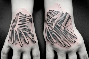 Skeleton hand holding slice of pizza tattoo idea