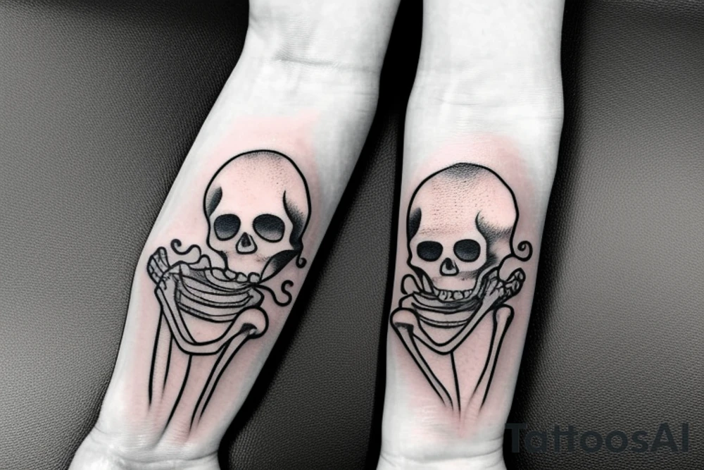 Skeleton hand holding slice of pizza tattoo idea