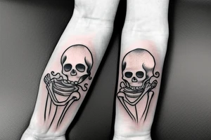 Skeleton hand holding slice of pizza tattoo idea